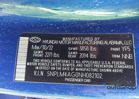 2022 Hyundai Elantra Sel z USA, uszkodzony, nr VIN 5NPLM4AG0NH082102